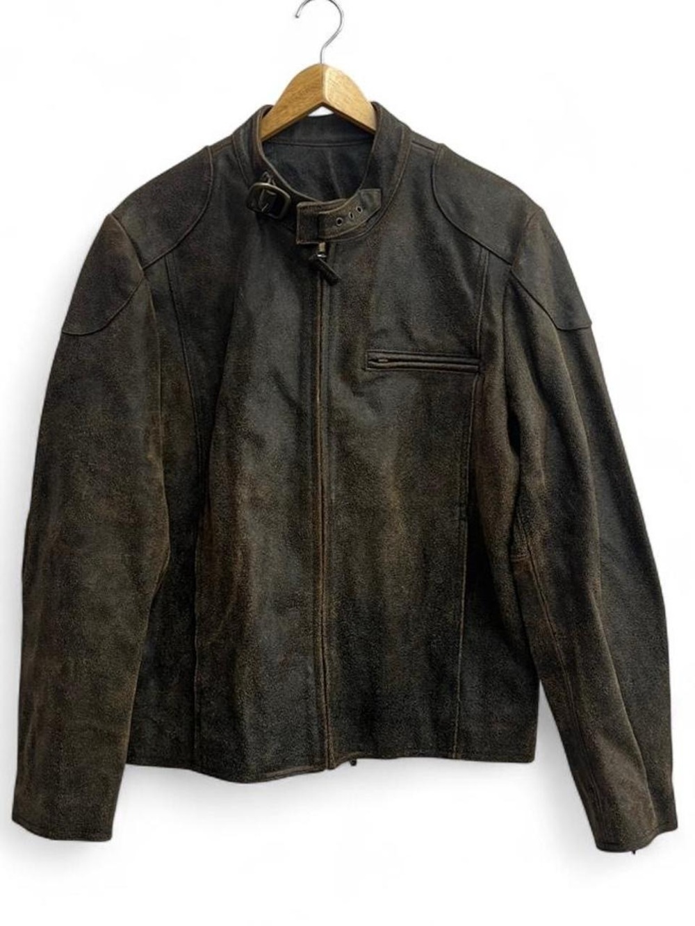 Mens Trevero Brown Distressed Biker Leather Jacket size Small